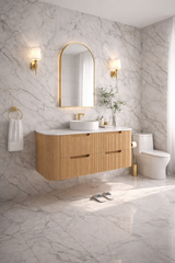 Hudson Wall Hung 1500mm Single Basin Curved Plywood Timber Fluted Vanity