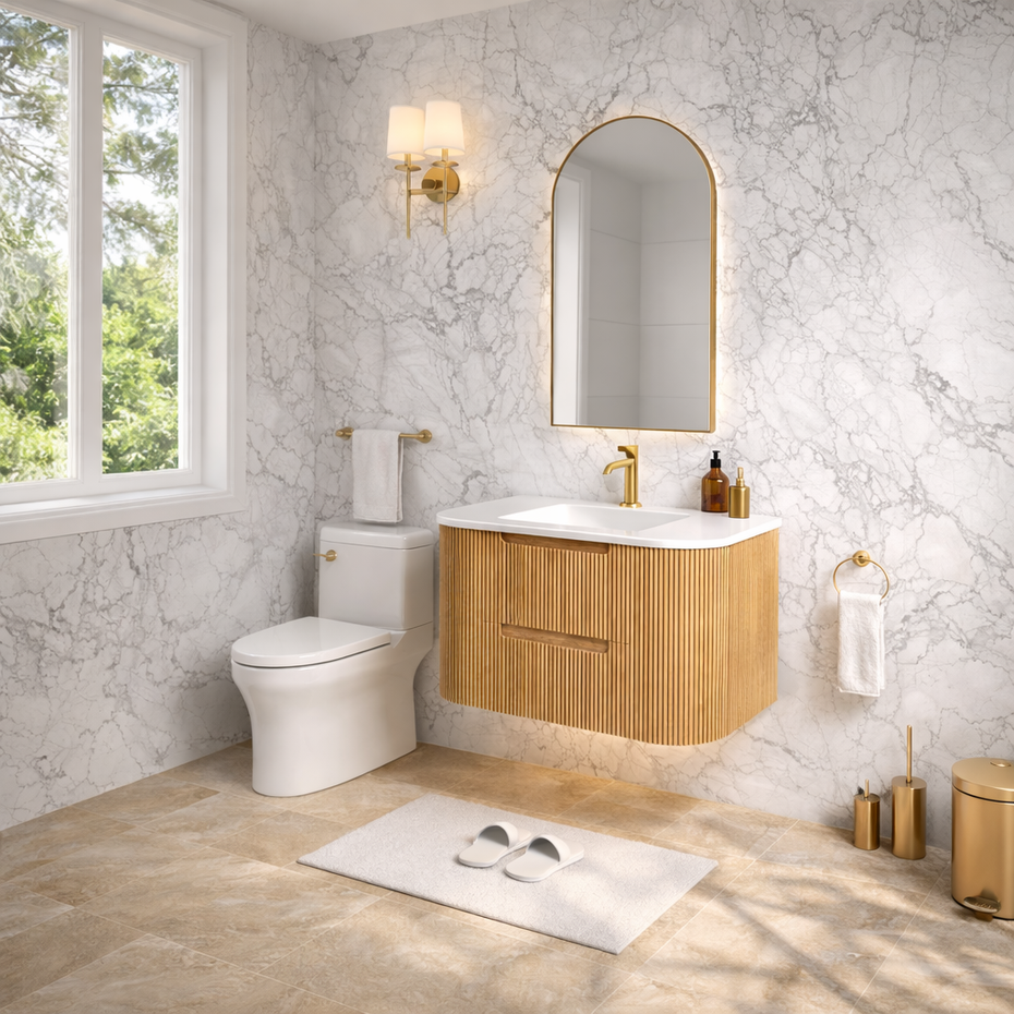 Hudson Wall Hung 750mm Curved Plywood Timber Fluted Vanity