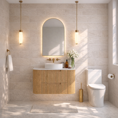 Hudson Wall Hung 900mm Curved Plywood Timber Fluted Vanity
