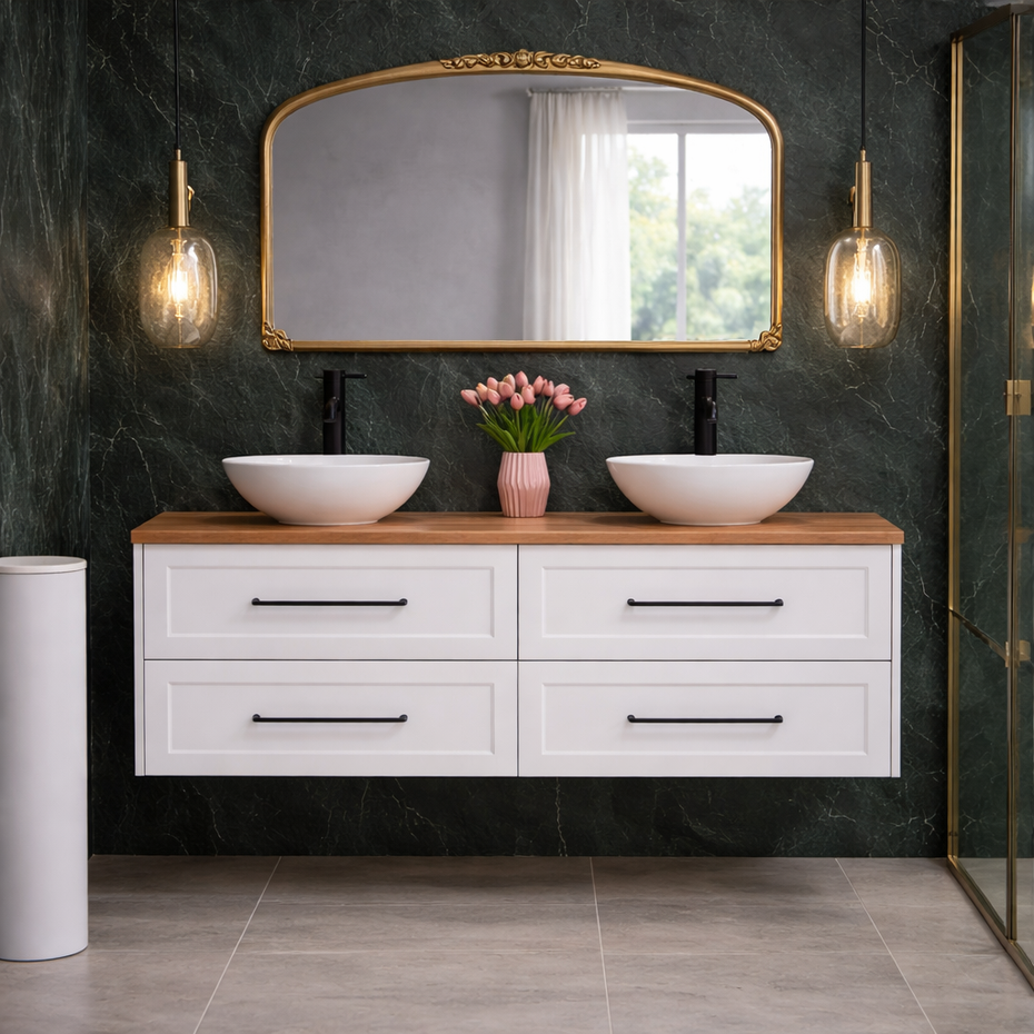 Lily Wall Hung 1800mmHampton Shaker Style Double/ Single Basin Bathroom Vanity - Made to order