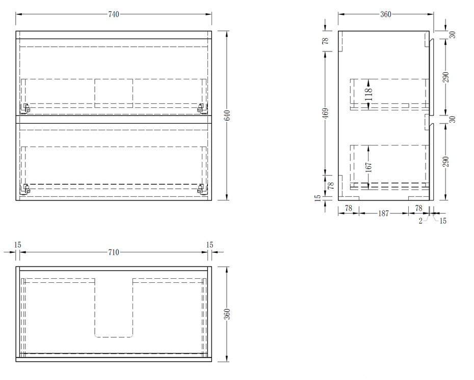 Slim London Wall Hung 750mm Bathroom Vanity