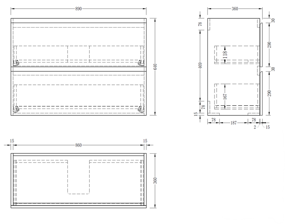 Slim London Wall Hung 900mm Bathroom Vanity - Oak