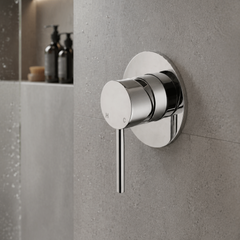 Chrome shower control valve on a gray tiled wall - Wall Mixer