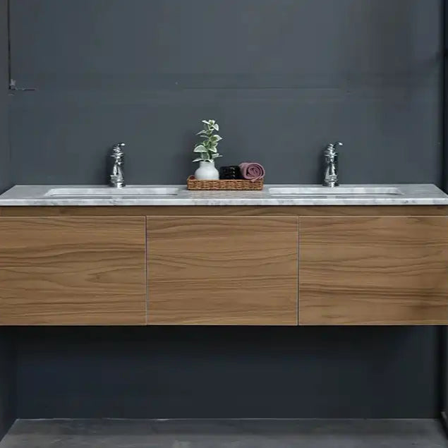 MALOO 1500mm Timber Look Wall Hung Bathroom Vanity - Single Or Double basin- (FREE DELIVERY UNAVAILABLE ON CLEARANCE ITEMS)