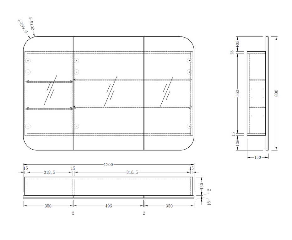 750-`1200mm Modena Shaving Cabinet - Available in White or TImber
