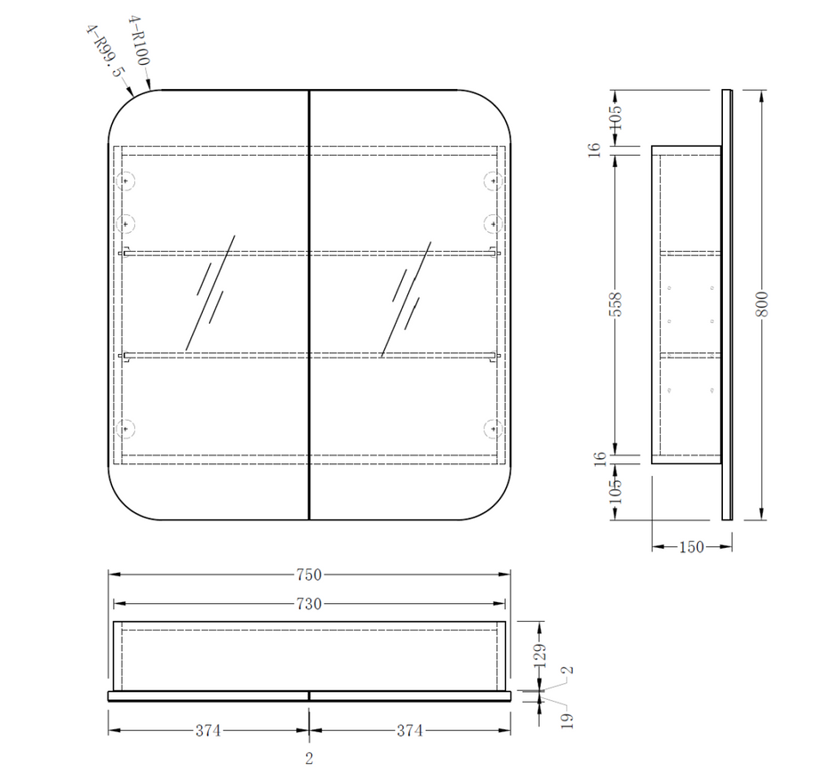750-`1200mm Modena Shaving Cabinet - Available in White or TImber