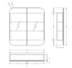 750-`1200mm Modena Shaving Cabinet - Available in White or TImber