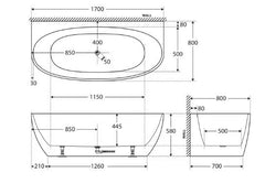Metro Matte Freestanding Bathtub 1700 - ON SALE!