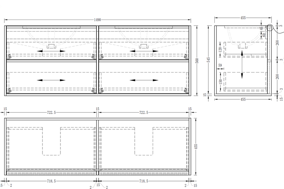 Mildura Wall Hung 1500mm Double Vanity