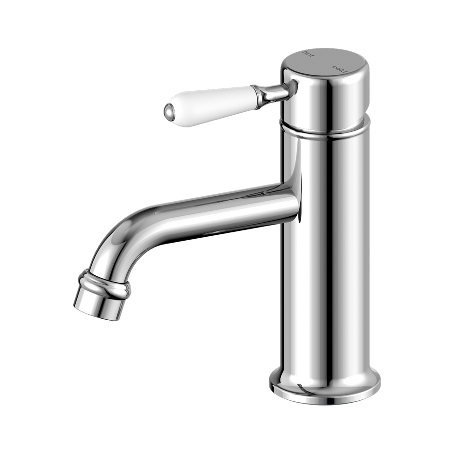 York Straight Basin Mixer With White Porcelain Lever