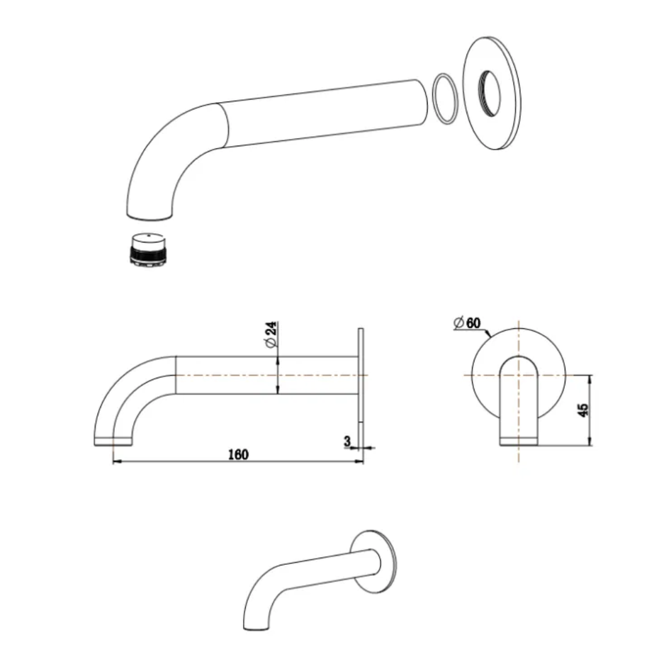 Mica Heritage Bath/Basin Spout – 160/220/250mm – Multiple Colours