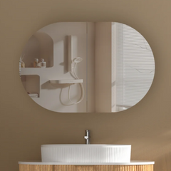 Mystic 900x600mm Matte White/Walnut Shaving Cabinet.