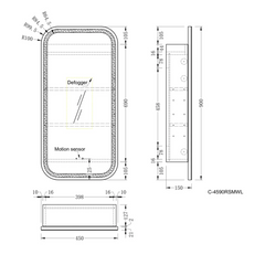 Earls 450x900mm Squircle Shaving Cabinet with or without LED.