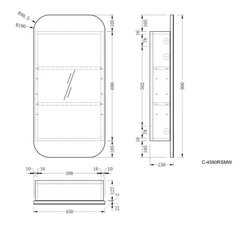 Earls 450x900mm Squircle Shaving Cabinet with or without LED.