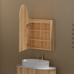 Imperial Matte White/Walnut Arch Shaving Cabinet with LED 600x900mm