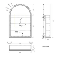 Imperial Matte White/Walnut Arch Shaving Cabinet with LED 600x900mm