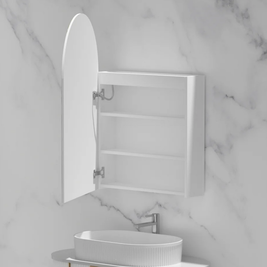Imperial Matte White/Walnut Arch Shaving Cabinet with LED 600x900mm