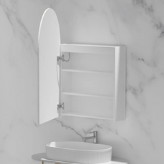 Imperial Matte White/Walnut Arch Shaving Cabinet with LED 600x900mm