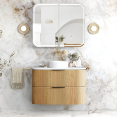 Havana 900mm Woodland Oak Fluted Wall Hung Fluted Curve Vanity