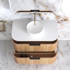 Havana 900mm Woodland Oak Fluted Wall Hung Fluted Curve Vanity