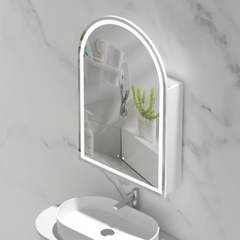 Imperial Matte White/Walnut Arch Shaving Cabinet with LED 600x900mm