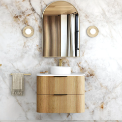 Havana 750mm Woodland Oak Fluted Wall Hung Fluted Curve Vanity