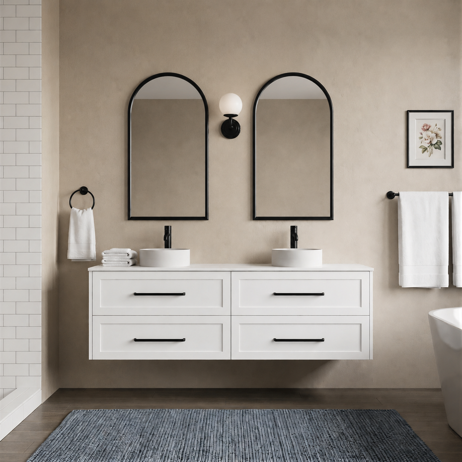 Lily Wall Hung 1500mmHampton Shaker Style Double Basin Bathroom Vanity