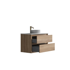 Sahara (MK2) 900mm Wall Hung Natural Oak Timber Veneer Bathroom Vanity