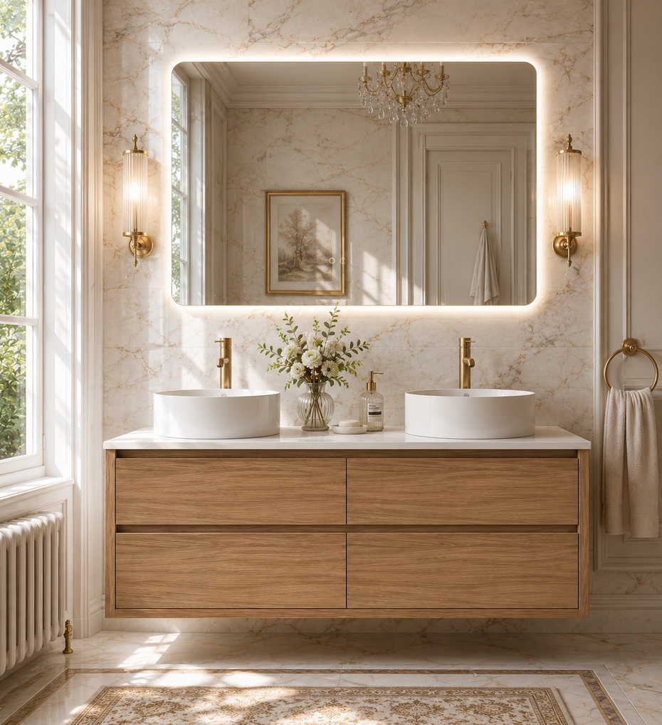 Sahara (MK2) 1500mm D Wall Hung Natural Oak Timber Veneer Bathroom Vanity