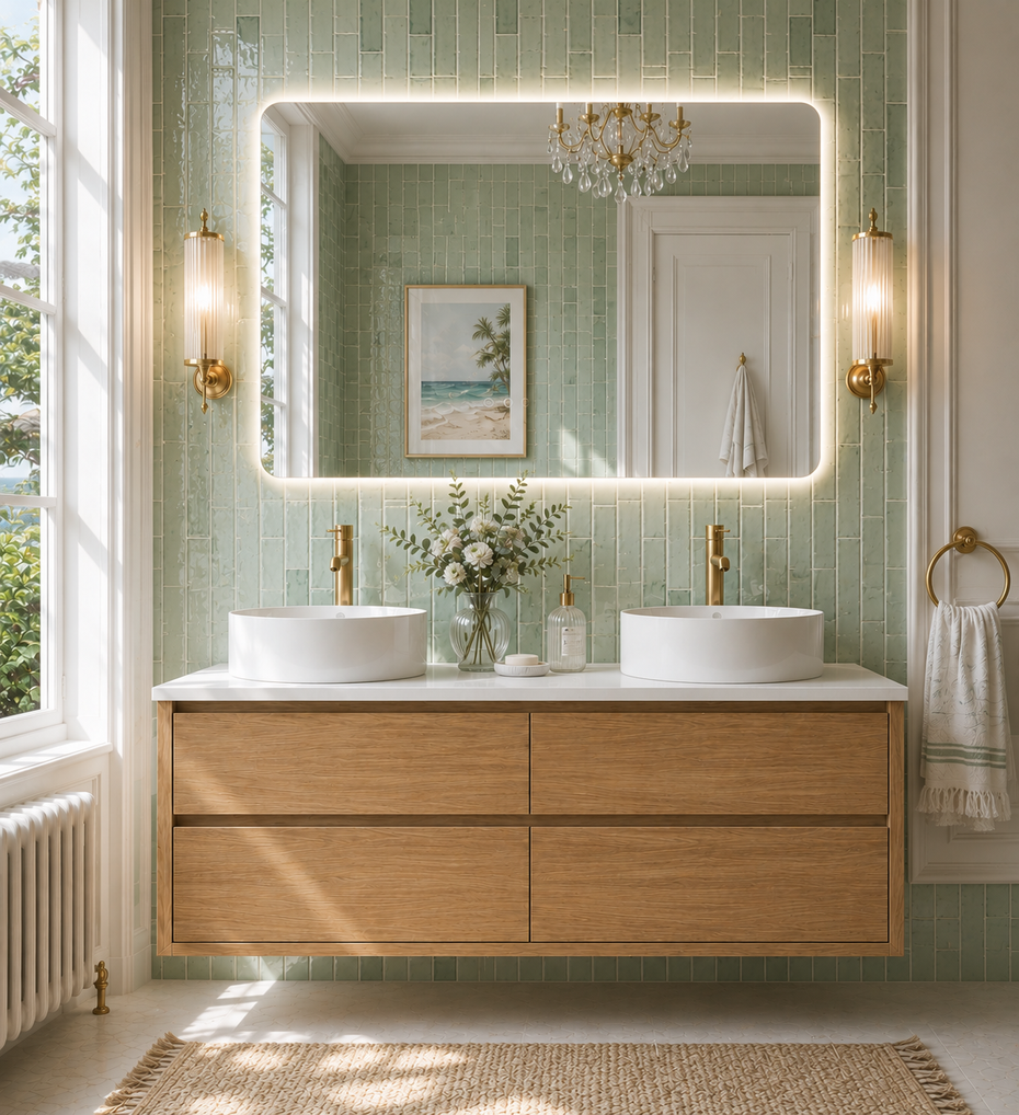 Sahara (MK2) 1500mm D Wall Hung Natural Oak Timber Veneer Bathroom Vanity