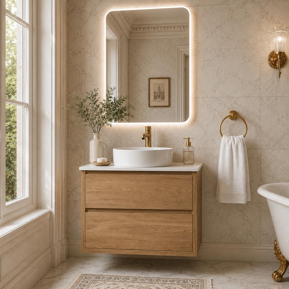 Sahara (MK2) 750mm Wall Hung Natural Oak Timber Veneer Bathroom Vanity