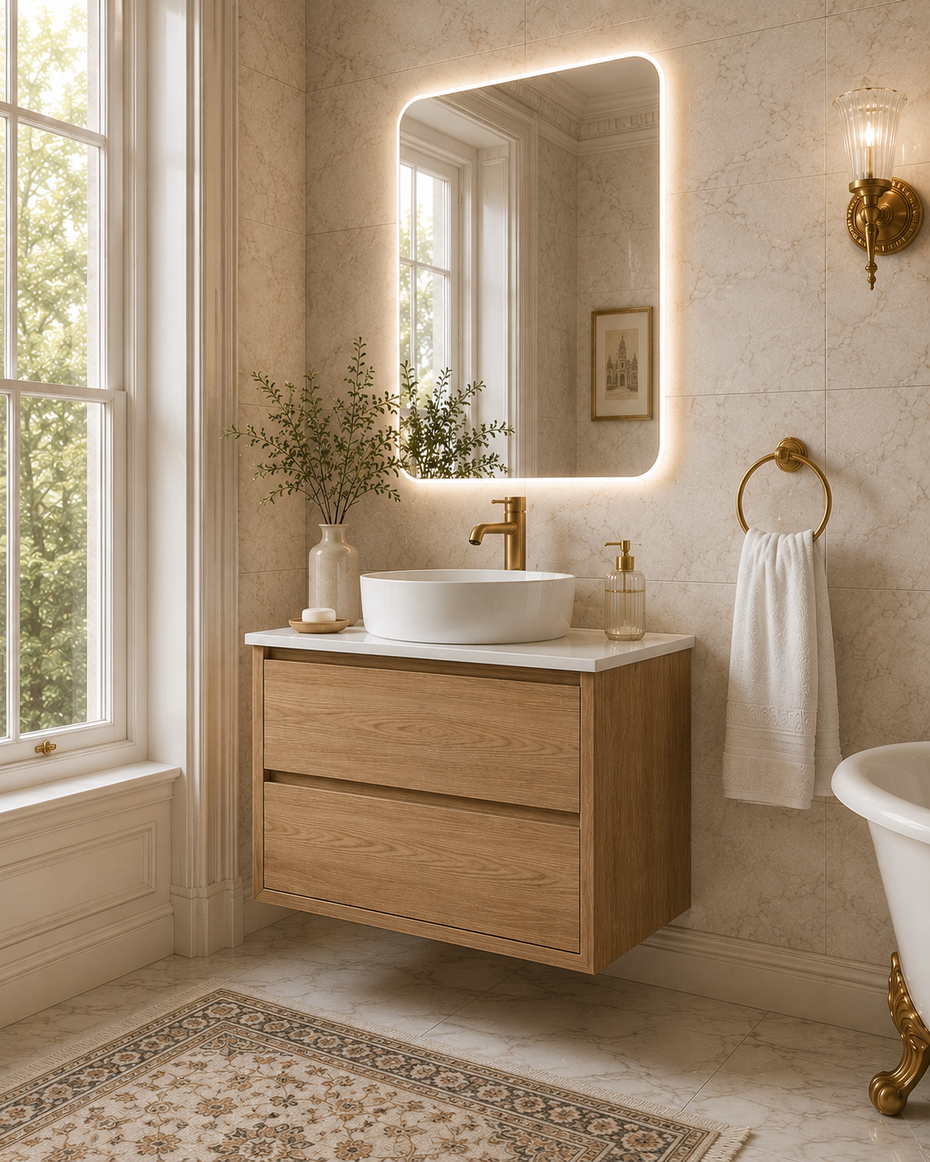 Sahara (MK2) 750mm Wall Hung Natural Oak Timber Veneer Bathroom Vanity