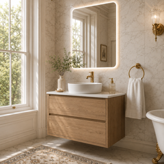 Sahara (MK2) 900mm Wall Hung Natural Oak Timber Veneer Bathroom Vanity