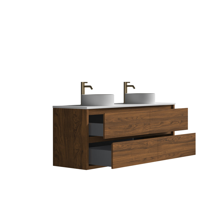 Sahara (MK2) 1500mm D Wall Hung Walnut Timber Veneer Bathroom Vanity