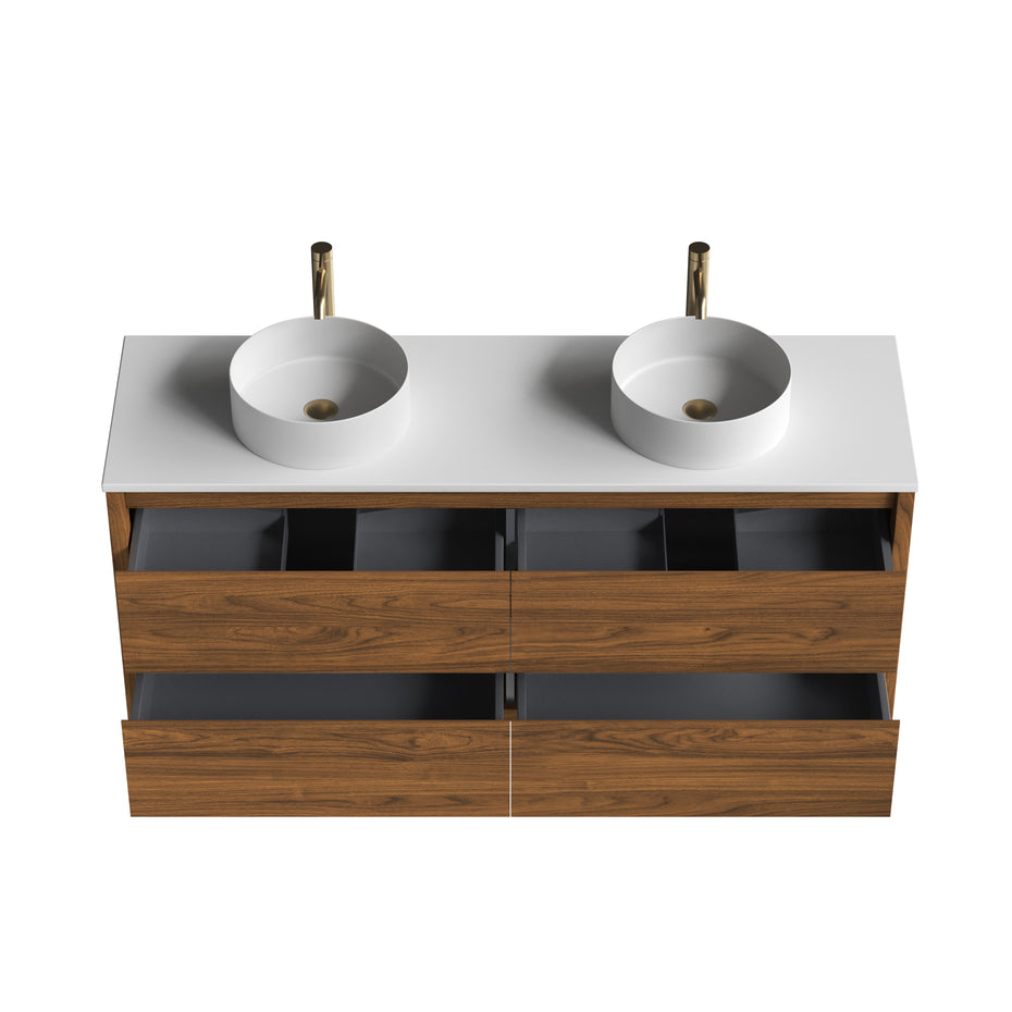 Sahara (MK2) 1500mm D Wall Hung Walnut Timber Veneer Bathroom Vanity
