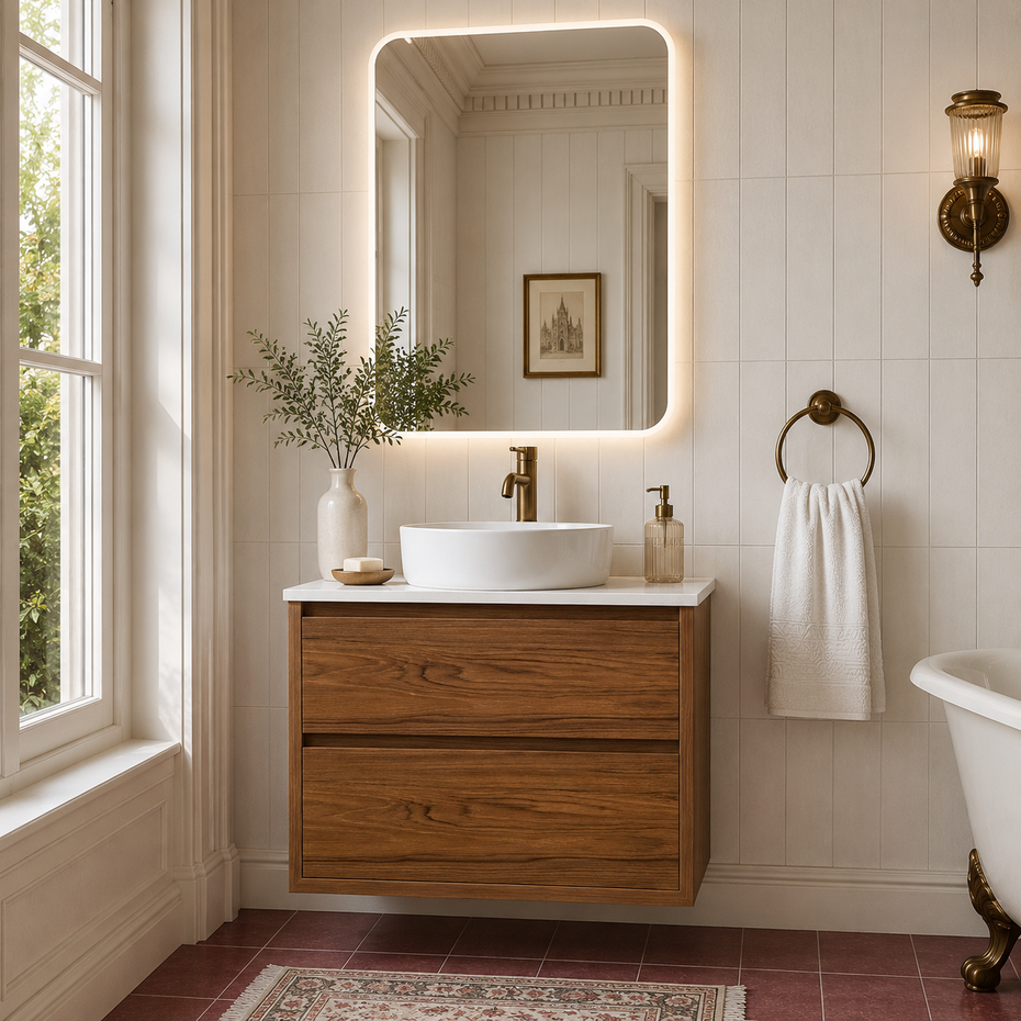 Sahara (MK2) 750mm Wall Hung Natural Walnut Timber Veneer Bathroom Vanity