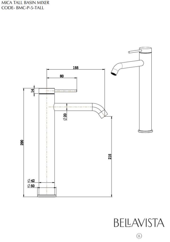 BELLA VISTA Mica Tall Basin Mixer- Brushed Nickel