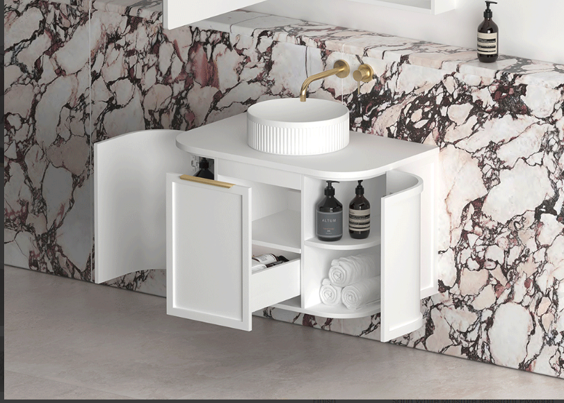 HAMPSHIRE 750MM SATIN WHITE WALL HUNG CURVE VANITY