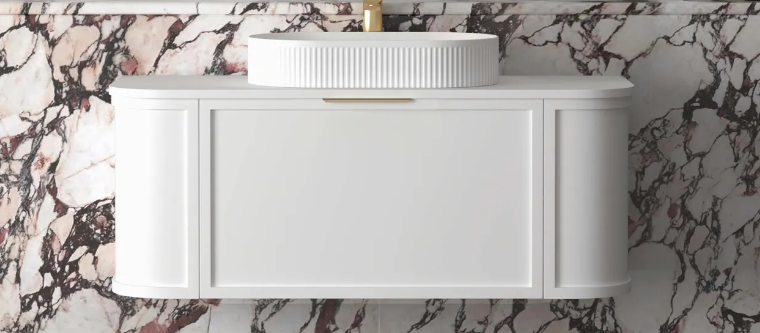 HAMPSHIRE 1200MM SATIN WHITE WALL HUNG CURVE VANITY