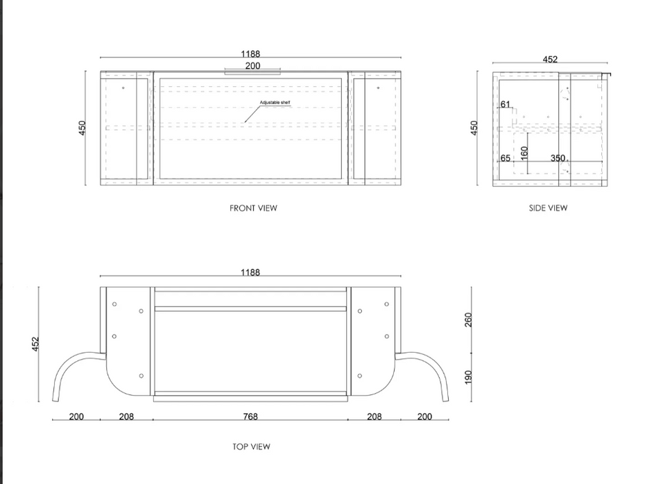 HAMPSHIRE 1200MM SATIN WHITE WALL HUNG CURVE VANITY