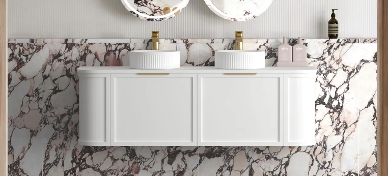 HAMPSHIRE 1500MM SATIN WHITE WALL HUNG CURVE VANITY