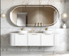 HAMPSHIRE 1800MM SATIN WHITE WALL HUNG CURVE VANITY