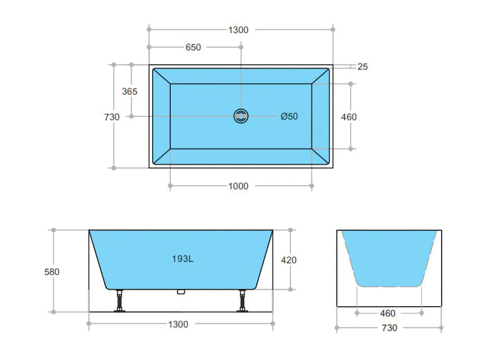 Theo Bathtub - 1000mm -1700mm Available