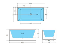 Theo Bathtub - 1000mm -1700mm Available