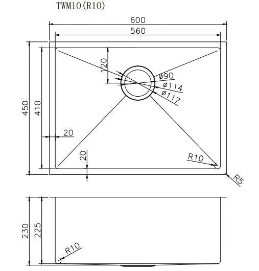 Top/Undermount Single Bowl Kitchen Sink TWM10