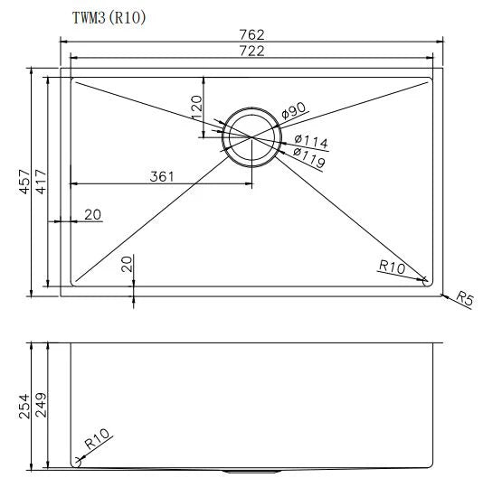 Single Bowl Kitchen Sink(Round Edges) TWM3
