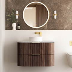 Havana 900mm Sable Walnut Fluted Wall Hung Curve Vanity