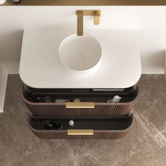 Havana 900mm Sable Walnut Fluted Wall Hung Curve Vanity