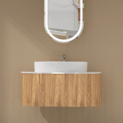 CARYSIL 900mm Fluted Wall Hung Vanity - Walnut
