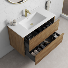 Venetta Framed Wall Hung 900mm Harvest Oak Cabinet